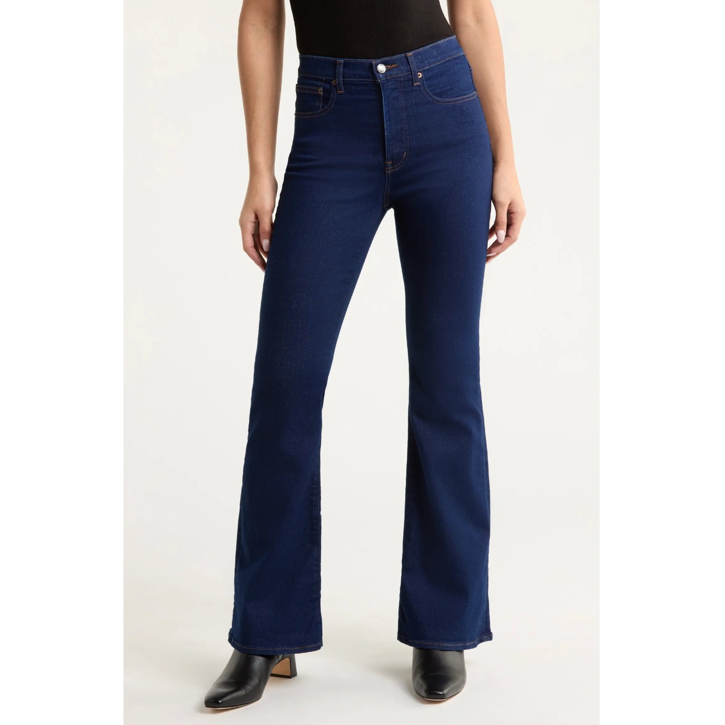 Madewell The Stretch Flare Jeans Dark Indigo High Rise Magic Pockets 32 Tall Nwt